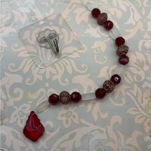 Red Beaded Suncatcher - beads & crystal